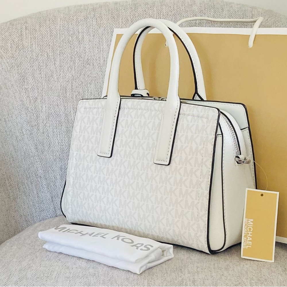 Michael Kors Top Handle Crossbody Logo White Handbag - Picture 2 of 15